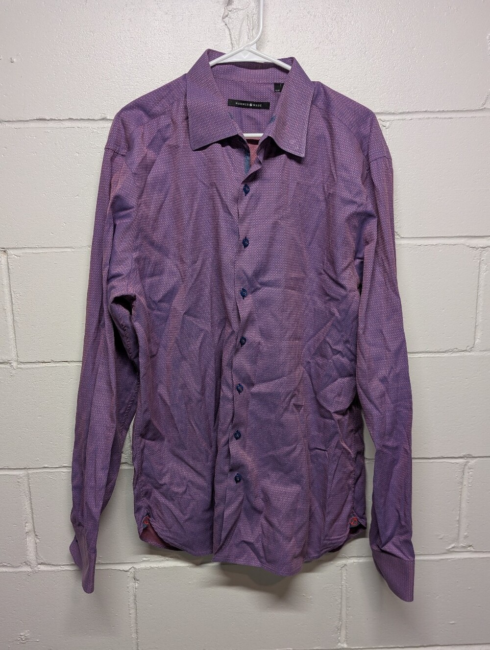 HAMMER MADE Purple Men's Long-Sleeve Cotton Dress Shirt (XL Slim)